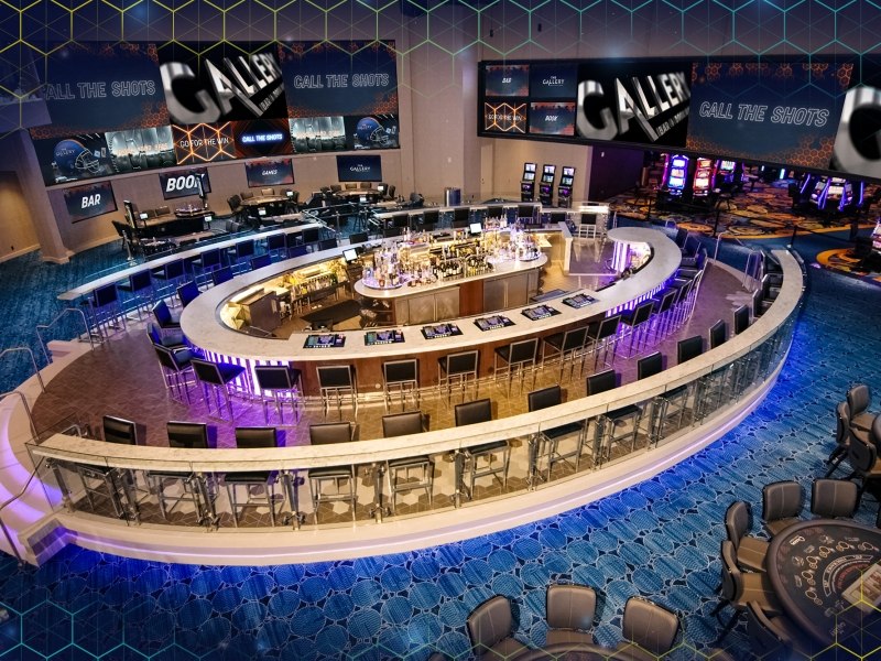 Gallery Bar, Book & Games at Ocean Casino Resort in Atlantic City with oversized screens and betting lounge for pro football viewing.