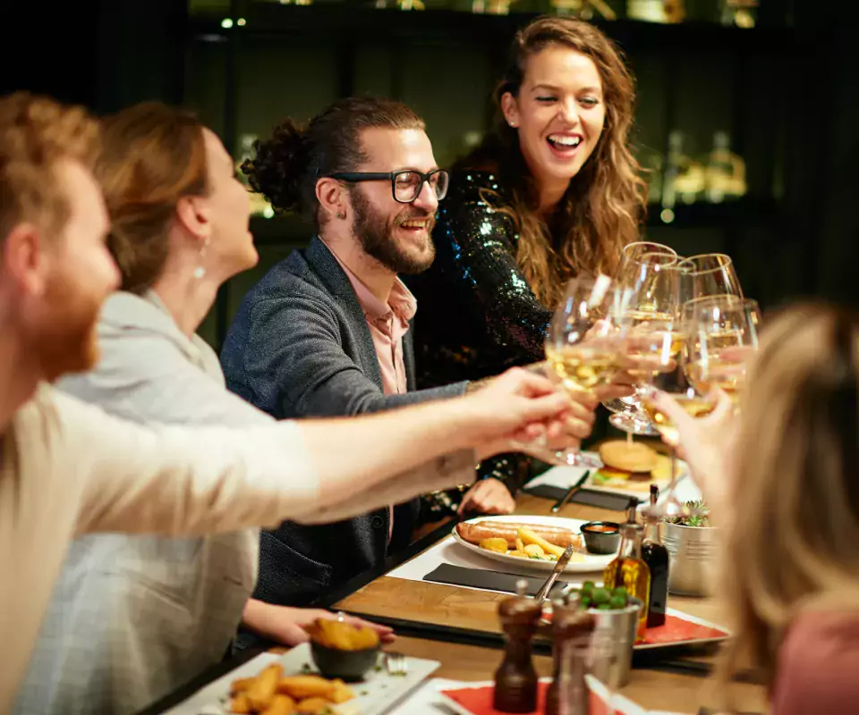 group of adults at dinner