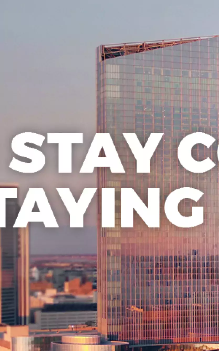 Exterior of resort and overlayed text saying "5 Ways to Stay Connected While Staying At Home"