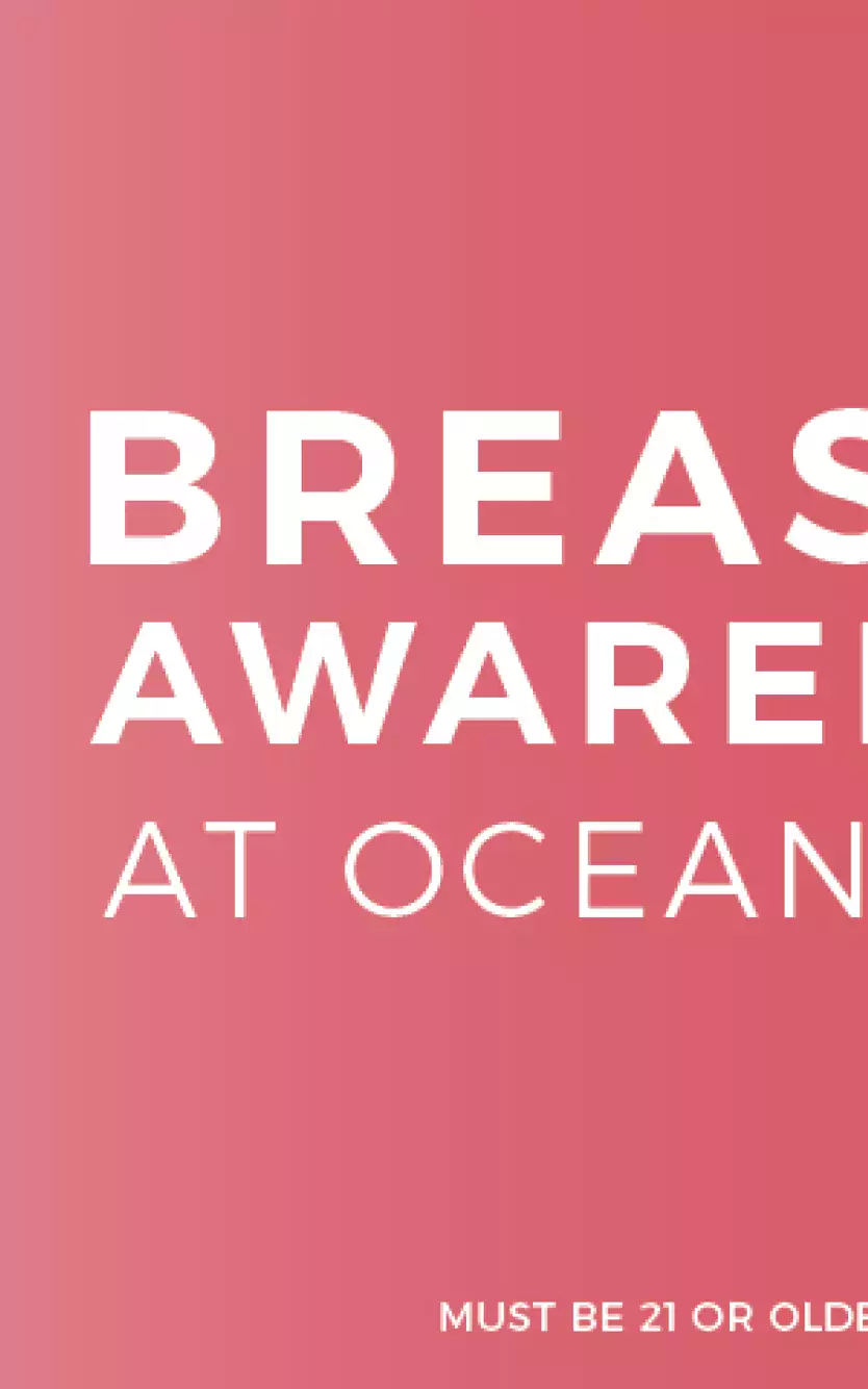 Graphic with pink cocktail and text "Breast Cancer Awareness Month At Ocean Casino Resort" 